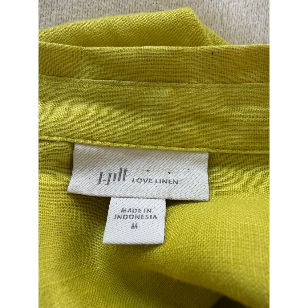 J. Jill Love Linen Chartreuse Green Long Sleeve Button Down Shirt Womens Medium - Picture 8 of 8